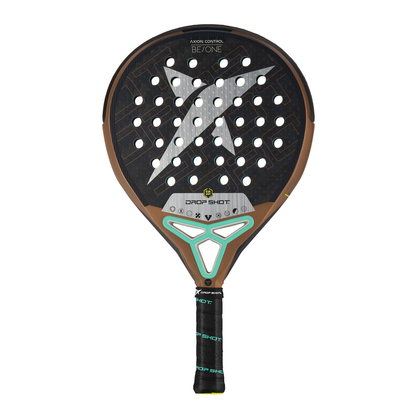 Pala de pádel Drop Shot Axion Control BE ONE de carbono 18K con formato redondo.