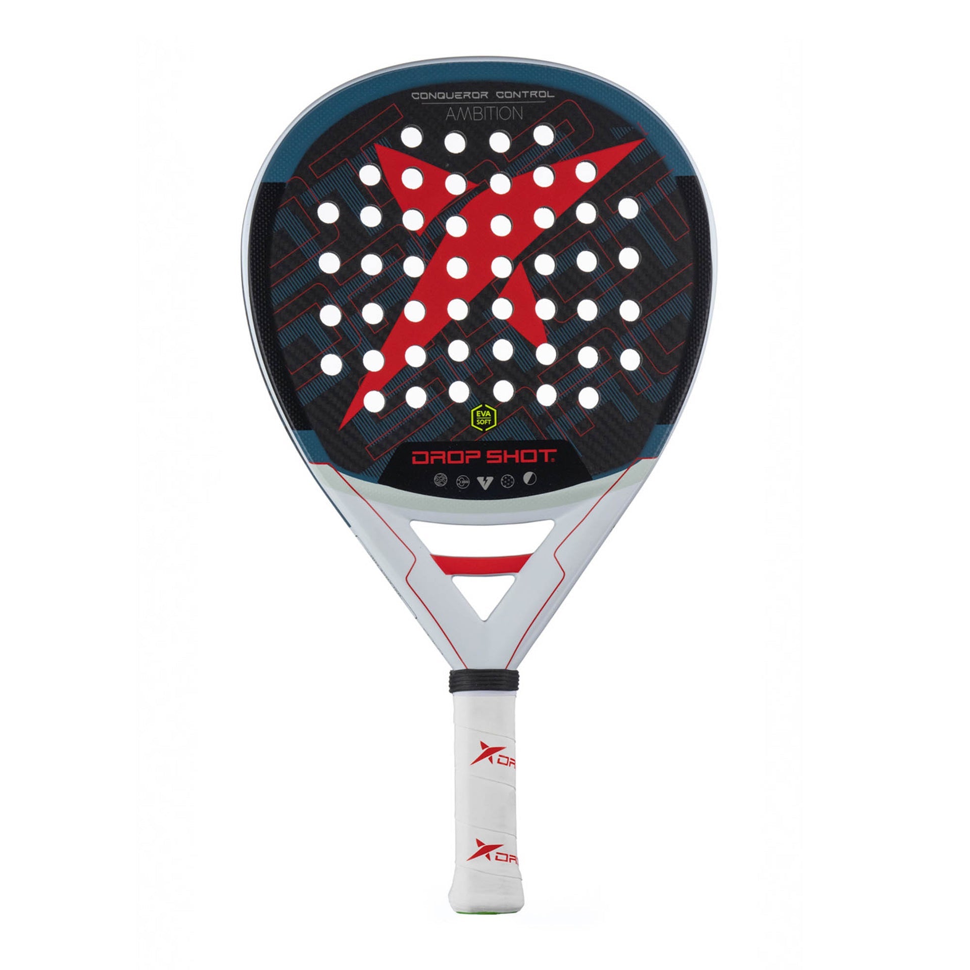 Pala de pádel Drop Shot Conqueror Control 2024 Juan Martín Díaz con forma lágrima, Carbono 3K y acabado 3D.